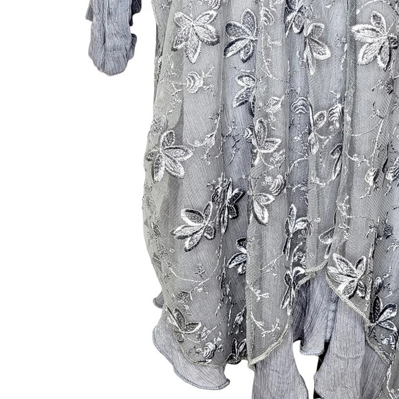 WILLOW AND JAYE Women's Embroidered Floral Mesh Crepe Cardigan Size Large Gray - Picture 6 of 16